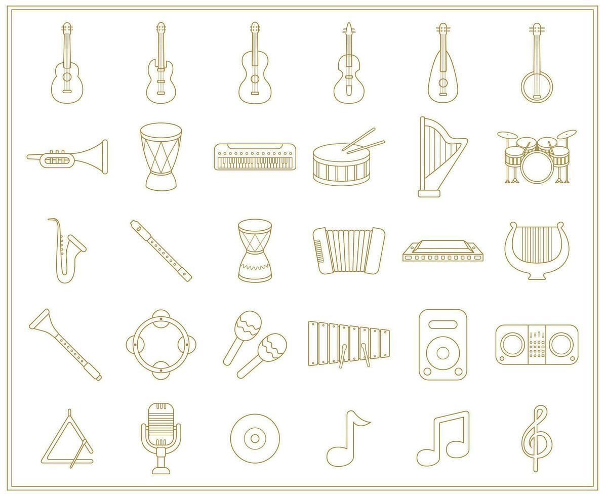 uppsättning av musikalisk instrument översikt ikon vektor