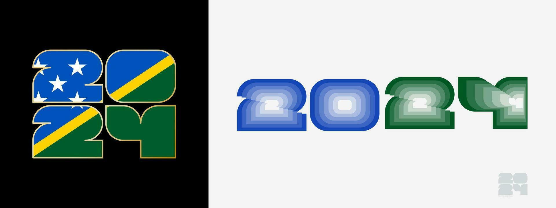 Jahr 2024 mit Flagge von Solomon Inseln und im Farbe Geschmack von Solomon Inseln Flagge. glücklich Neu Jahr 2024 im zwei anders Stil. vektor