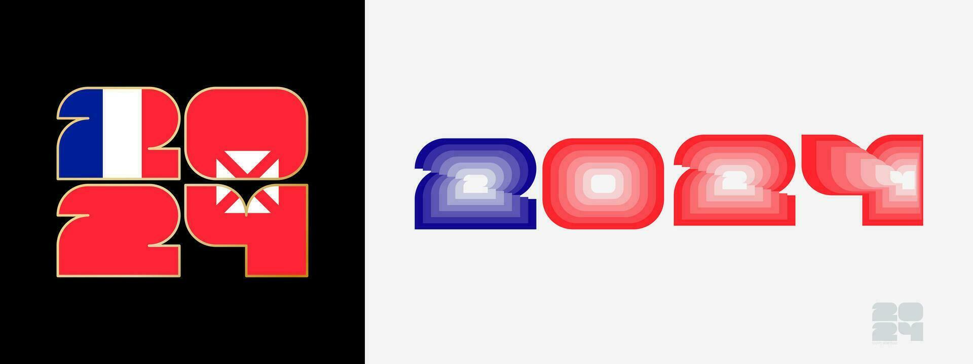 Jahr 2024 mit Flagge von Wallis und futuna und im Farbe Geschmack von Wallis und futuna Flagge. glücklich Neu Jahr 2024 im zwei anders Stil. vektor