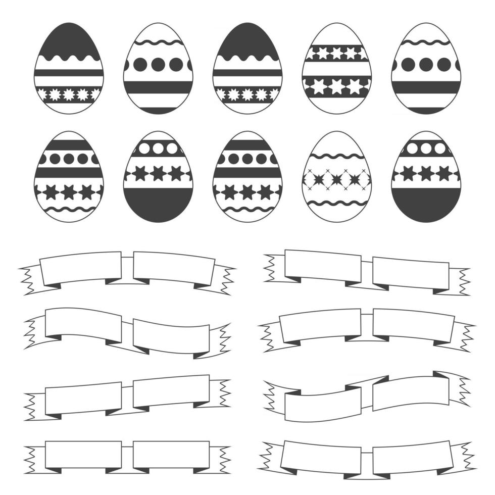 Satz von Silhouetten mit schwarzem Strich isolierte Ostereier auf weißem Hintergrund. einfache flache vektorillustration. geeignet zur Dekoration von Postkarten, Werbung, Zeitschriften, Websites. vektor