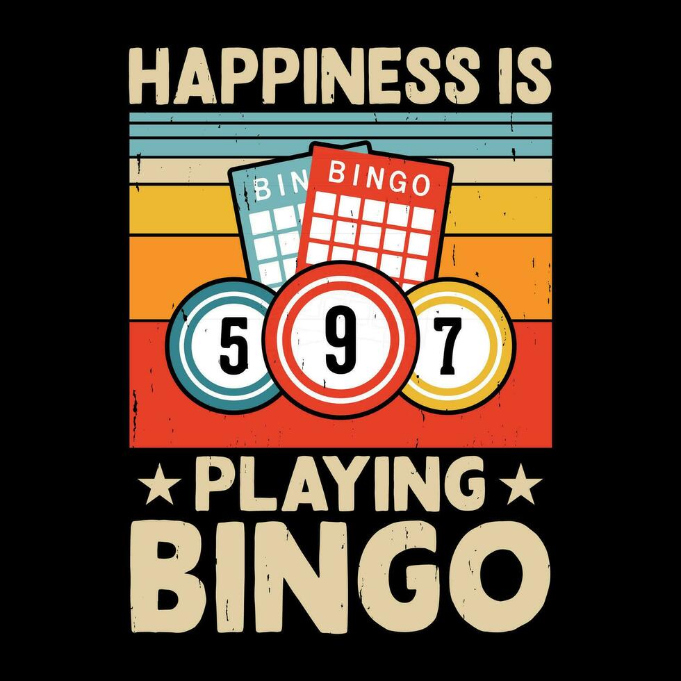 lycka är spelar bingo rolig bingo spelare kasino årgång bingo t-shirt design vektor