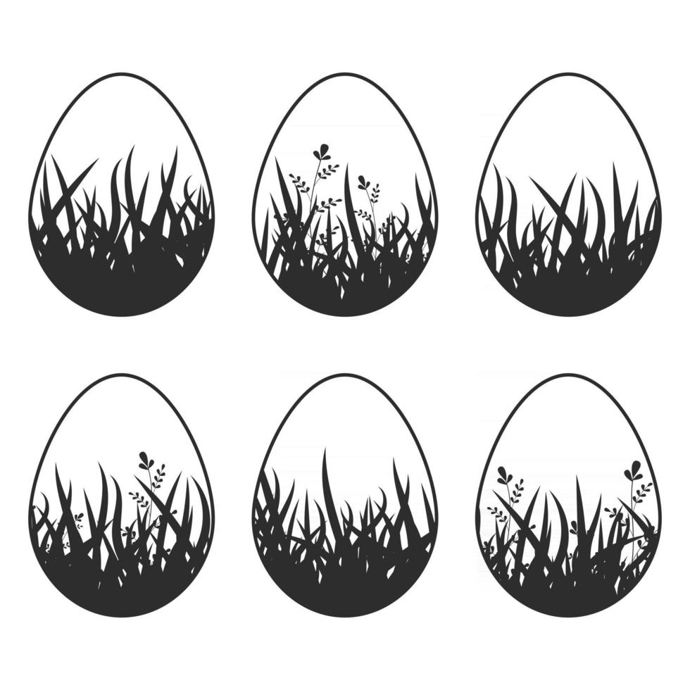 uppsättning svarta silhuetter isolerade påskägg på en vit bakgrund. med ett abstrakt mönster. enkel platt vektor illustration. lämplig för dekoration av vykort, reklam, tidskrifter, webbplatser.