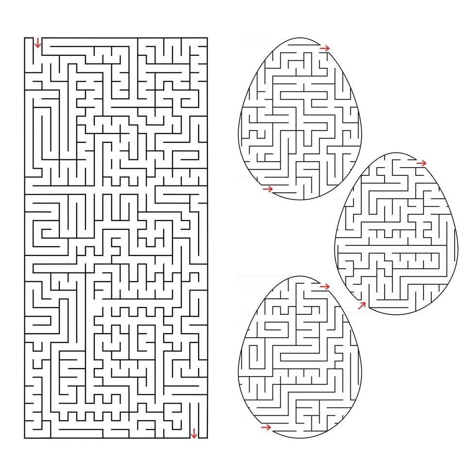 en uppsättning labyrinter i form av ägg och rektangulär form. svart slag. ett spel för barn. enkel platt vektor illustration isolerad på vit bakgrund.