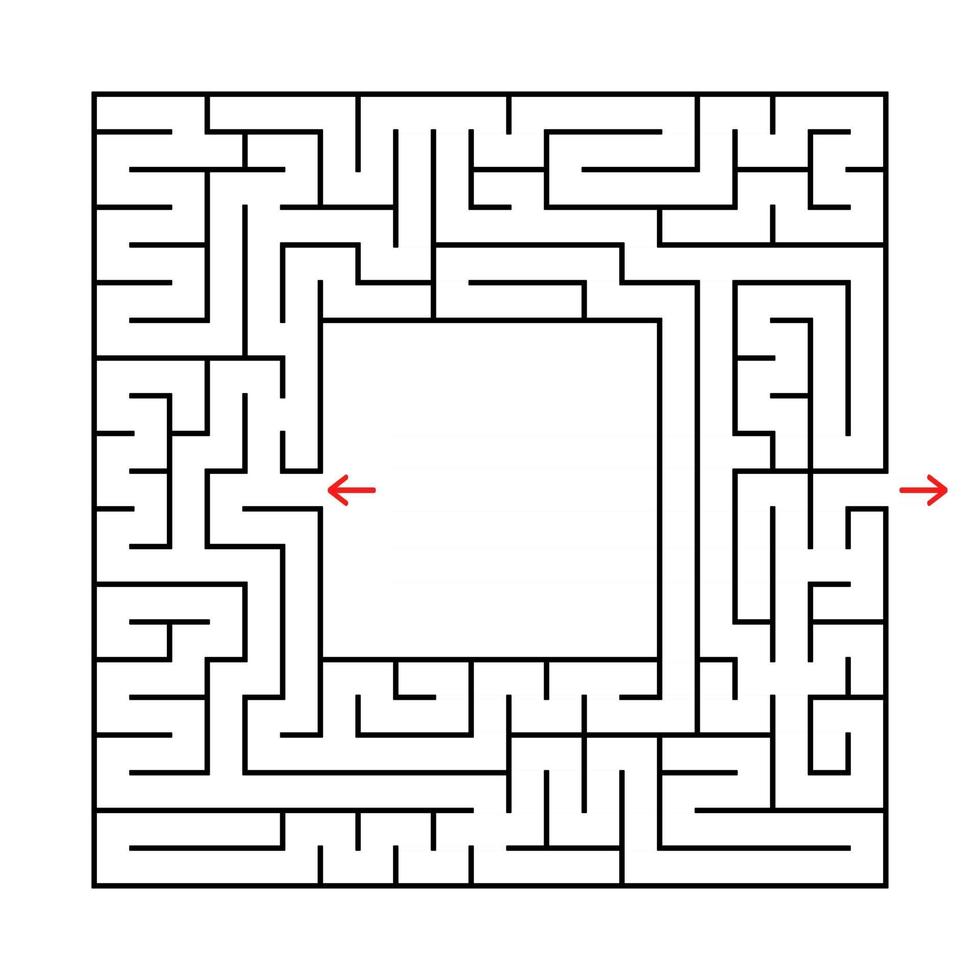 ein quadratisches Labyrinth. den Weg aus der Mitte finden. einfache flache Vektorillustration lokalisiert auf weißem Hintergrund. mit Platz für dein Bild vektor