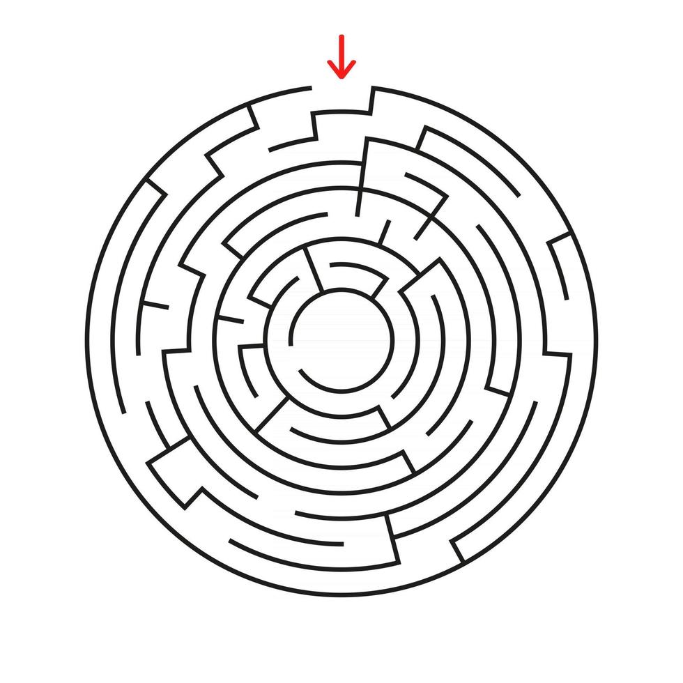 rundes Labyrinth. mit Ein- und Ausgang. ein interessantes Spiel für Kinder und Erwachsene. einfache flache Vektorillustration lokalisiert auf weißem Hintergrund. vektor