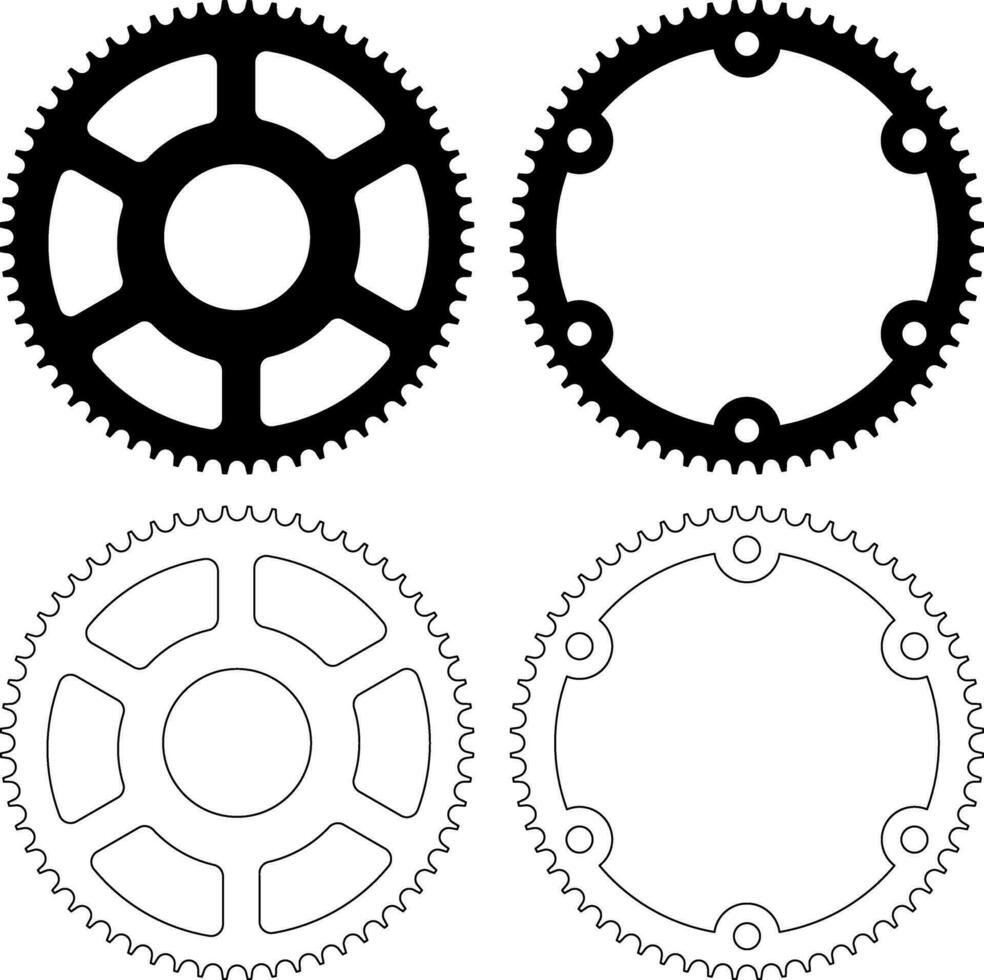 Gliederung Silhouette Kettenrad Symbol einstellen vektor