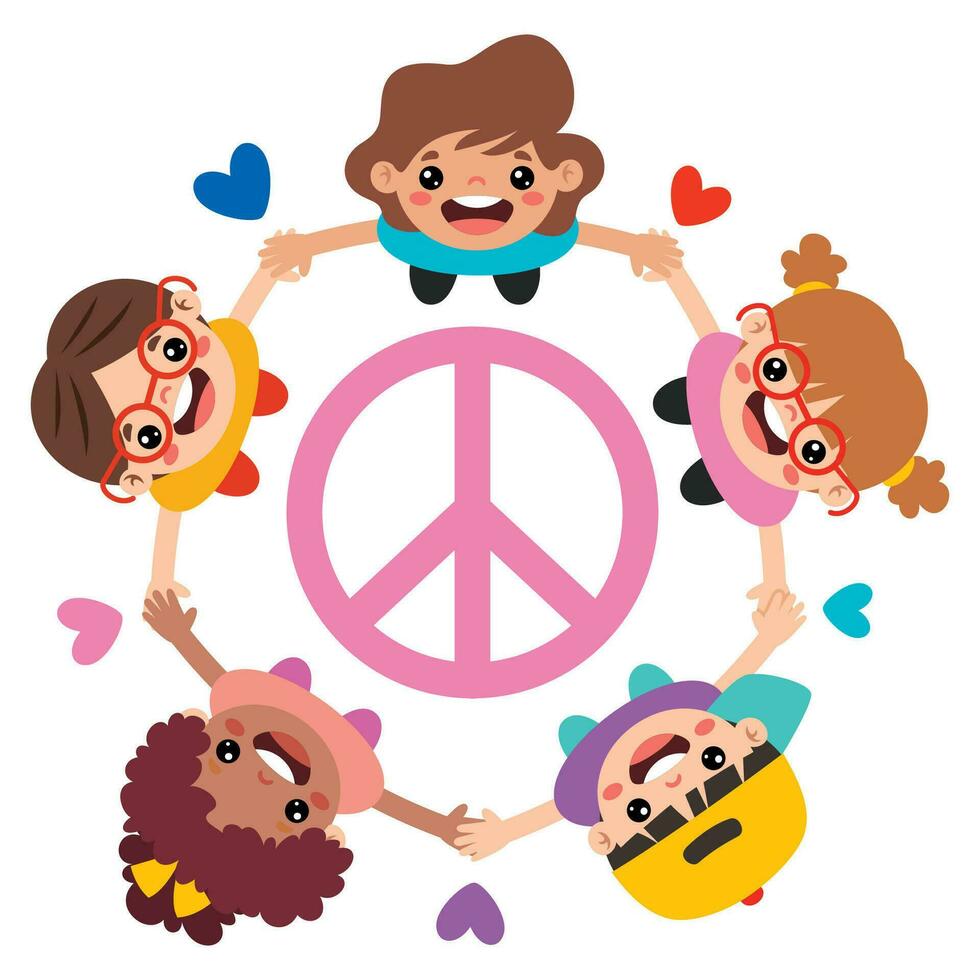 Karikatur Kinder posieren mit Frieden Zeichen vektor