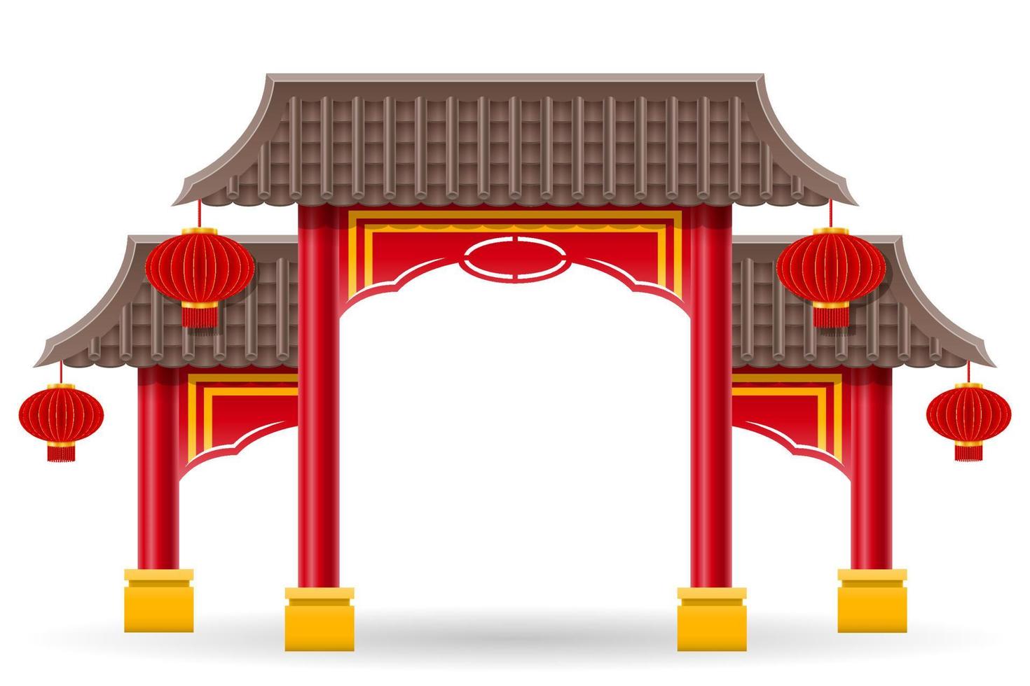 Chinesisches Tor zum Betreten eines Tempels oder einer Pagode mit Säulen und einer Dachvektorillustration einzeln auf Hintergrund vektor