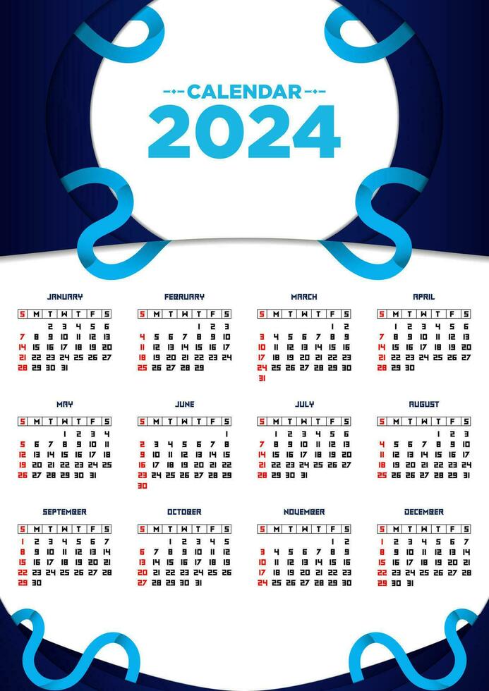 Vektor Vorlage Kalender 2024 Blau abstrakt Themen