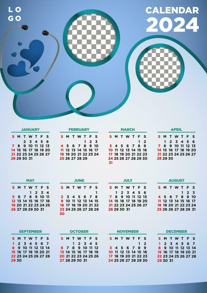 vektor mall kalender 2024 sjukhus teman
