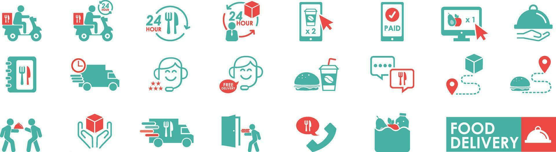 fast ikon enkel stil. uppsättning av mat leverans. innehåller sådan ikoner som leverans service, kurir på de motorcykel, mat låda, mat leverans Ansökan, och Mer. vektor illustration.