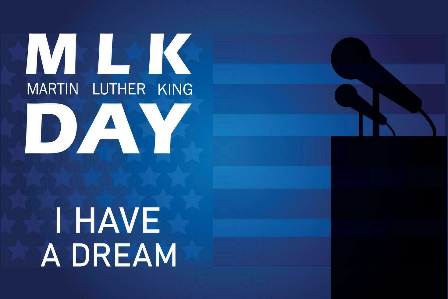 Martin Luther König Tag. Martin Luther König Tag Banner Design mit USA Flagge und Mikrofone Hintergrund. glücklich mlk Tag. ich haben ein Traum.. vektor