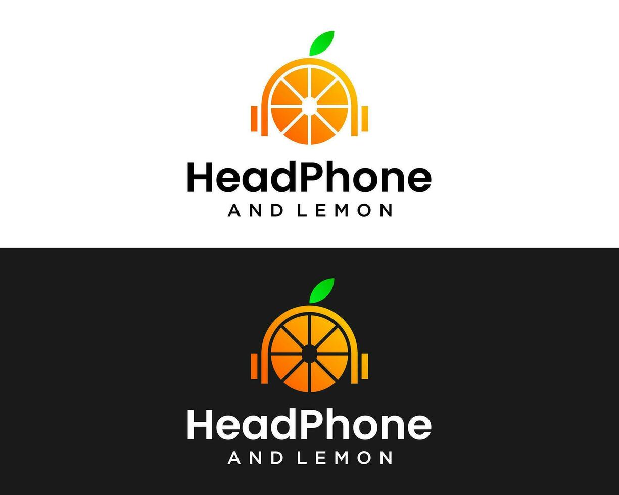 Kopfhörer Musik- Audio- Technologie frisch Zitrone Logo Design. vektor