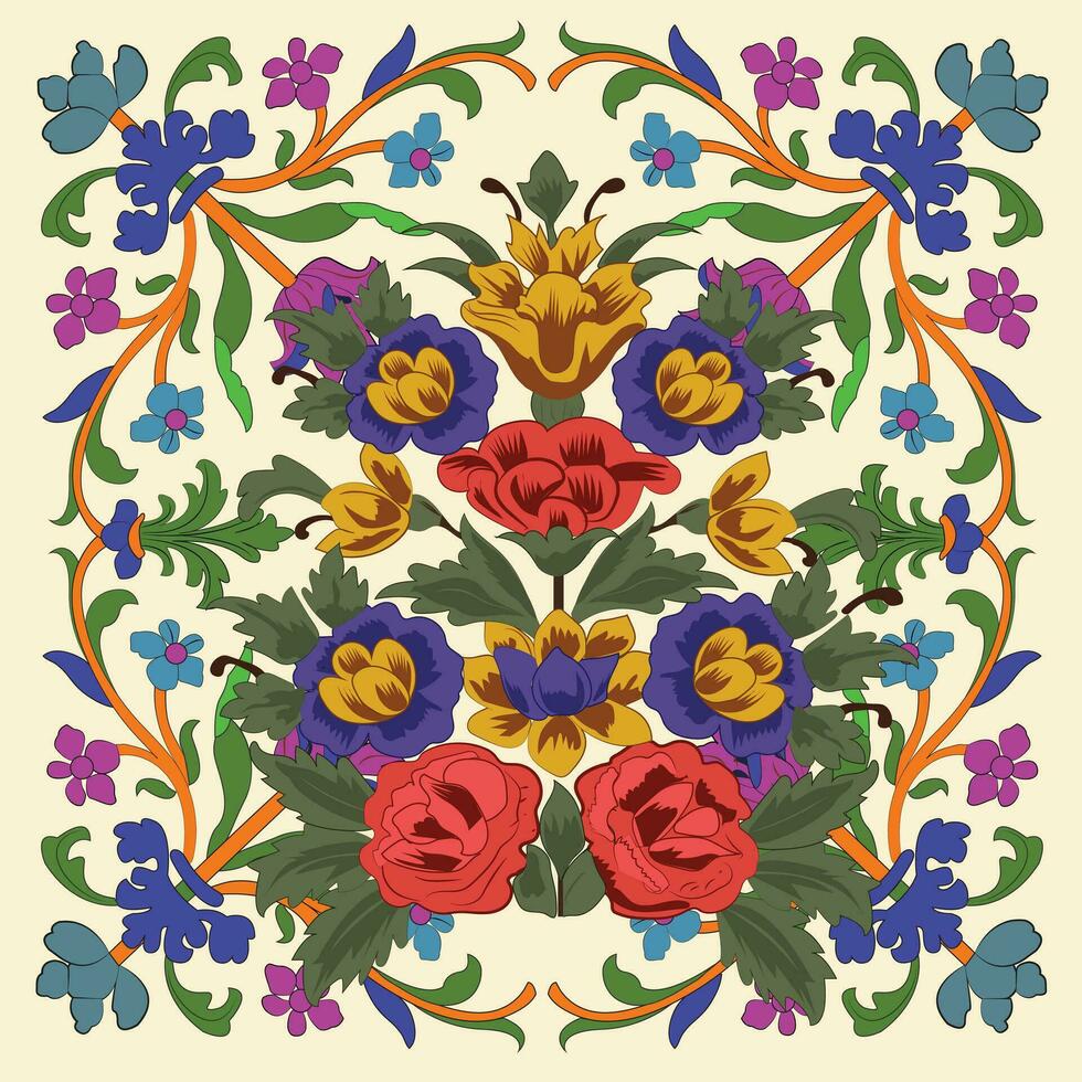 indisk mughal blomma motiv bakgrund gräns, sömlös blommig vägg mönster av de mughal epok, mughal traditionell färgrik båge Port vektor mönster, sömlös indisk mughal blomma motiv,