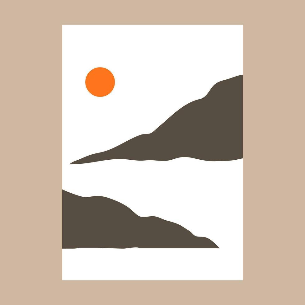 Berg Landschaft Poster Design. natürlich abstrakt Hintergründe, Hügel, Sonne, Silhouetten. Vektor Illustration