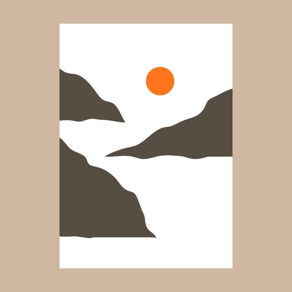 berg landskap affisch design. naturlig abstrakt bakgrunder, kullar, Sol, silhuetter. vektor illustration