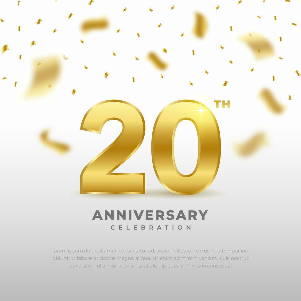 20 .. Jahrestag Feier mit Gold funkeln Farbe und Weiß Hintergrund. Vektor Design zum Feierlichkeiten, Einladung Karten und Gruß Karten.