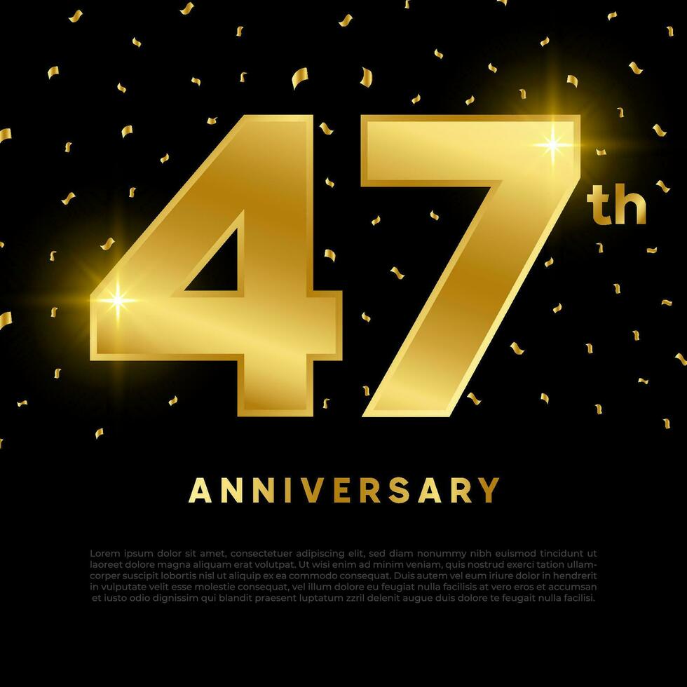 47: e årsdag firande med guld glitter Färg och svart bakgrund. vektor design för firande, inbjudan kort och hälsning kort.