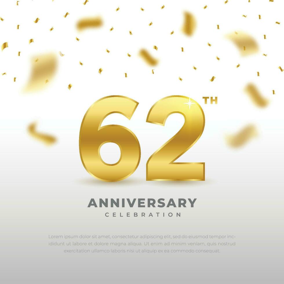 62: e årsdag firande med guld glitter Färg och vit bakgrund. vektor design för firande, inbjudan kort och hälsning kort.
