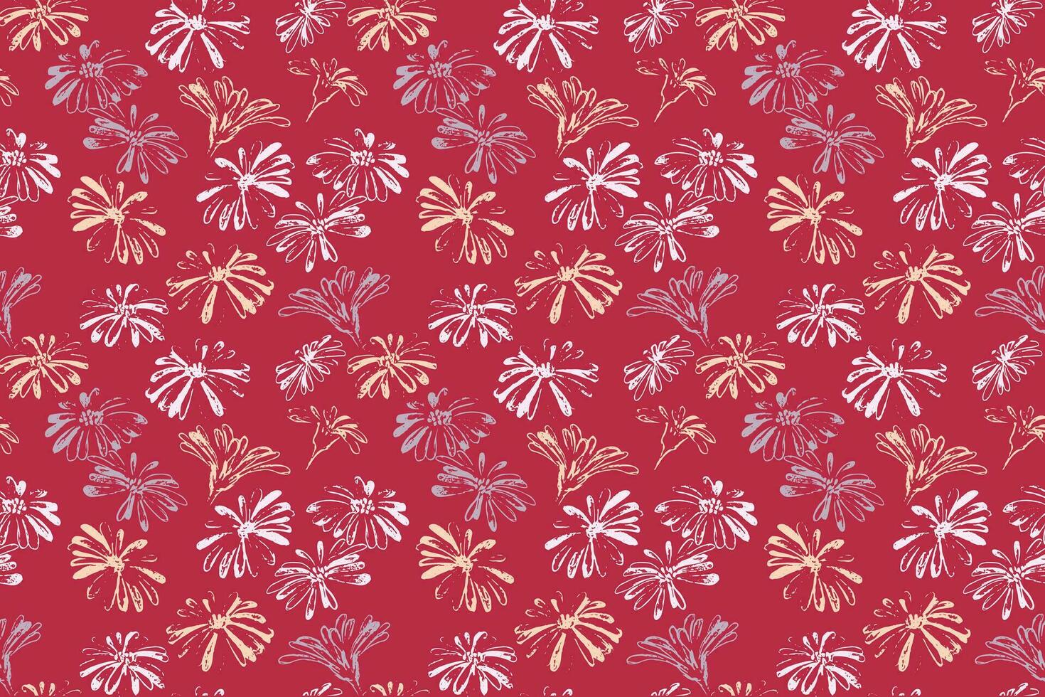 nahtlos abstrakt Bürste Schlaganfälle Blumen- Muster. hell Blumen auf ein Burgund Hintergrund Texturen.Vektor Hand gezeichnet skizzieren. Design zum Stoff, Mode, Textil- vektor