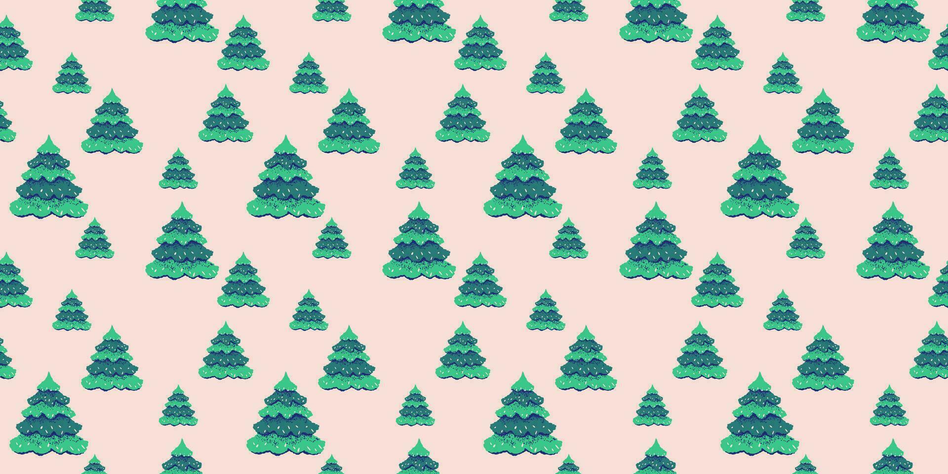 söt jul träd sömlös mönster. enkel xmas mönster. vektor hand dragen tecknad serie träd mönster. mall för textil, mode, skriva ut, yta design, papper, omslag, tyg, interiör dekor