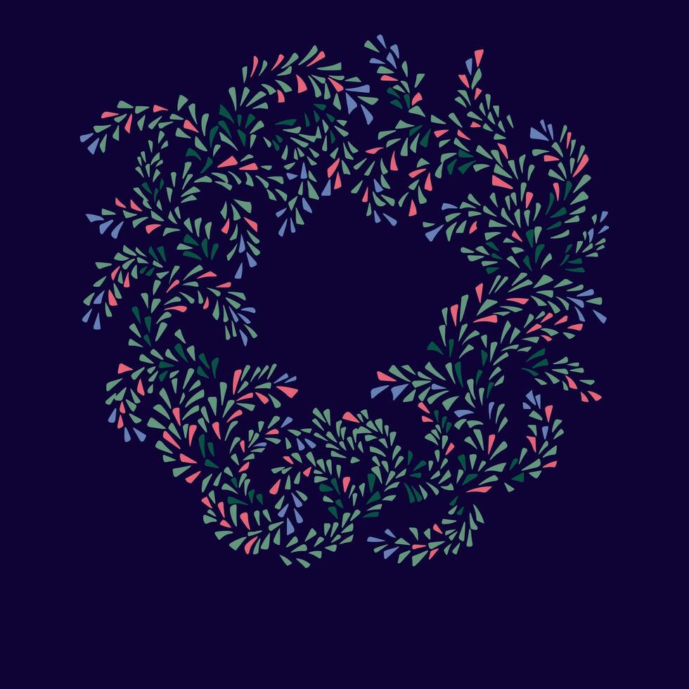 Vektor Hand gezeichnet abstrakt, dekorativ, einfach Weihnachten Kranz. Winter Blumen- Hintergrund. Weihnachten und glücklich Neu Jahr Postkarte. Illustration von Drucken, instagram Poster, korporativ Einladung,