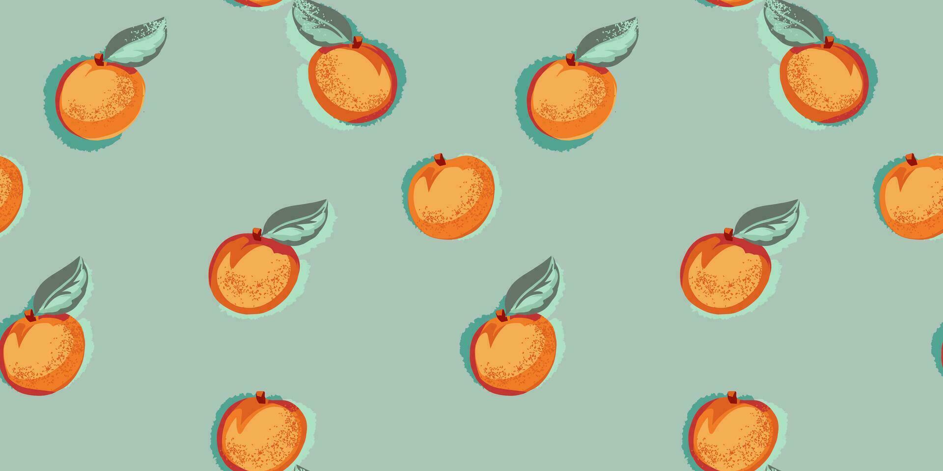 aprikos eller persika konstnärlig sömlös mönster. vektor hand dragen frukter. sommar frukt bakgrund. design prydnad för papper, omslag, tyg, interiör dekor, textil, yta design