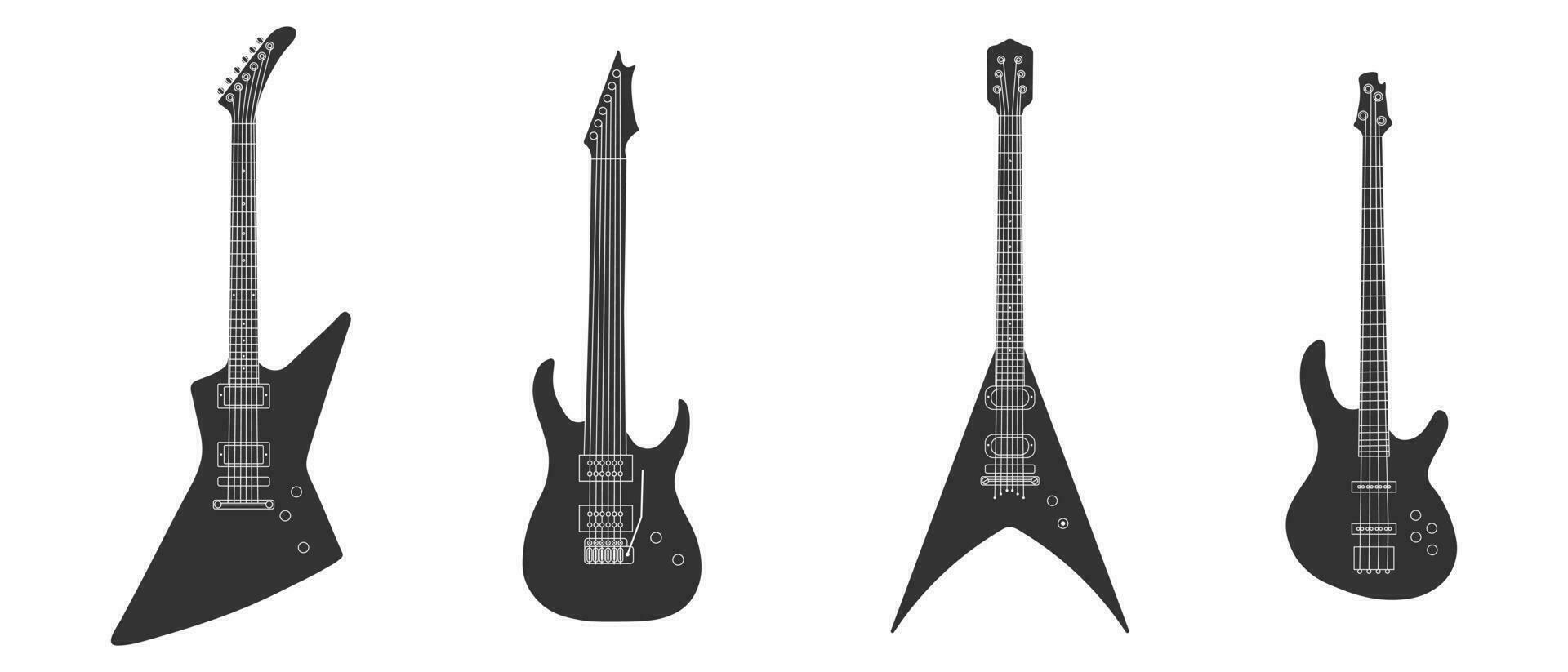 svart elektrisk olika gitarrer uppsättning vektor illustration
