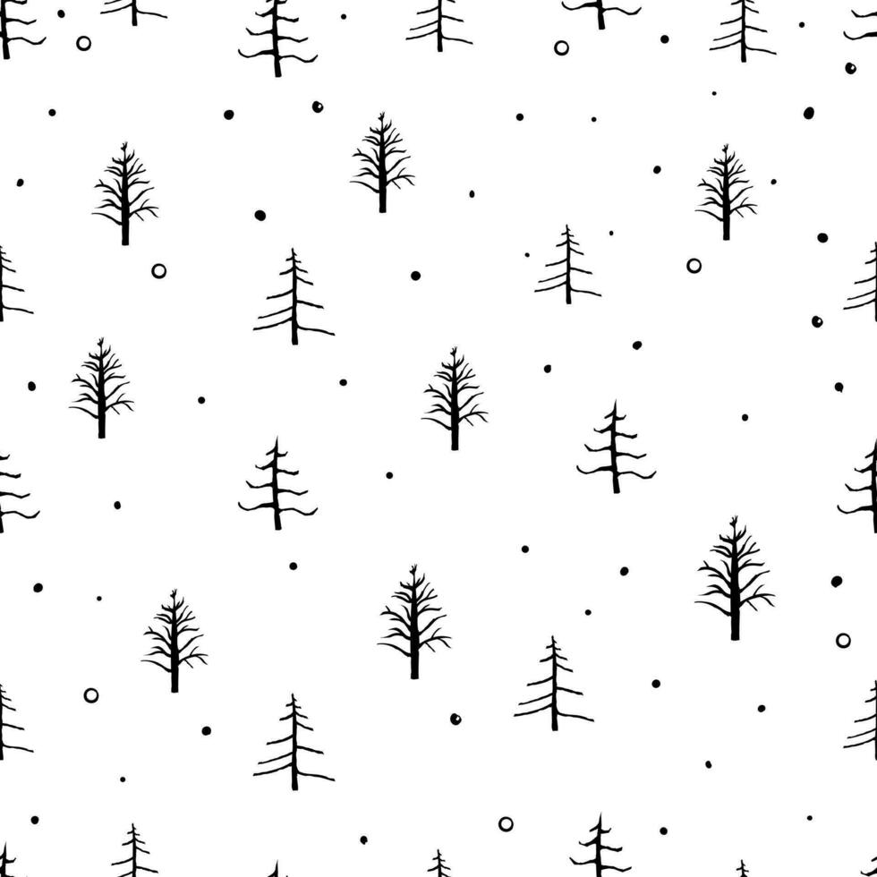 jul träd mönster med snöflingor vektor
