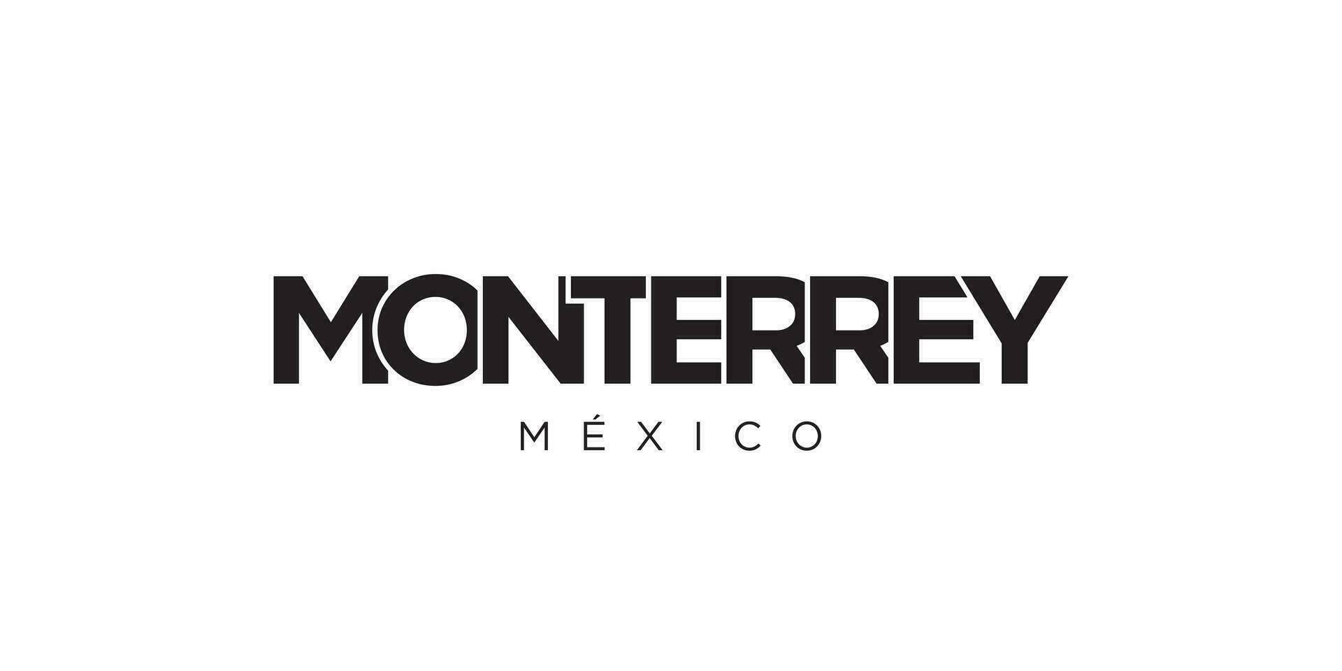 monterrey i de mexico emblem. de design funktioner en geometrisk stil, vektor illustration med djärv typografi i en modern font. de grafisk slogan text.