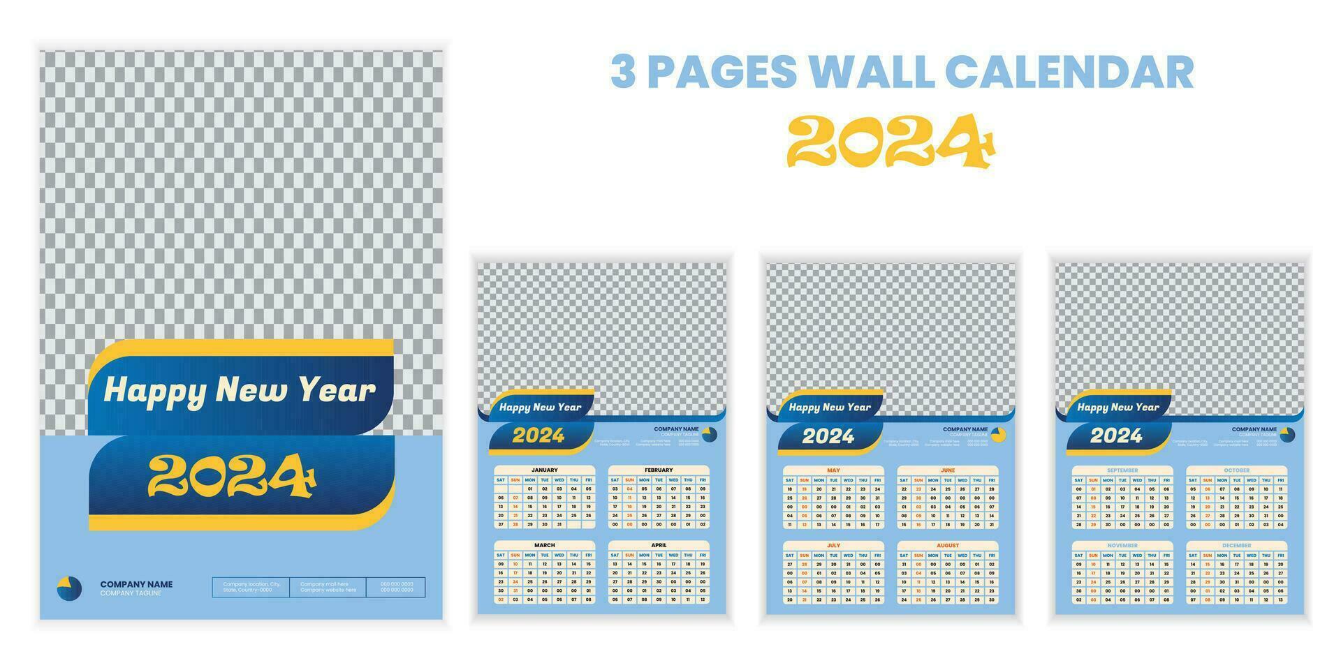 modern 3 Seiten Mauer Kalender Design Design und Vektor Illustration