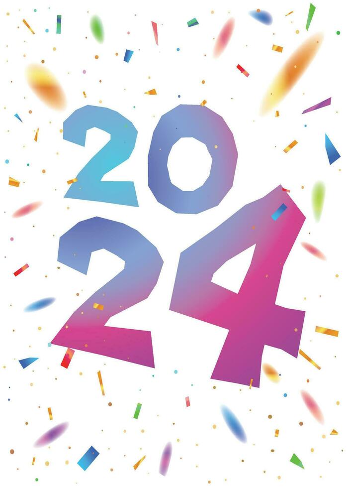 vertikal ljus ny år eve fest mall bakgrund med de siffra 2023 2024 år och färgrik festival regnbåge konfetti vektor