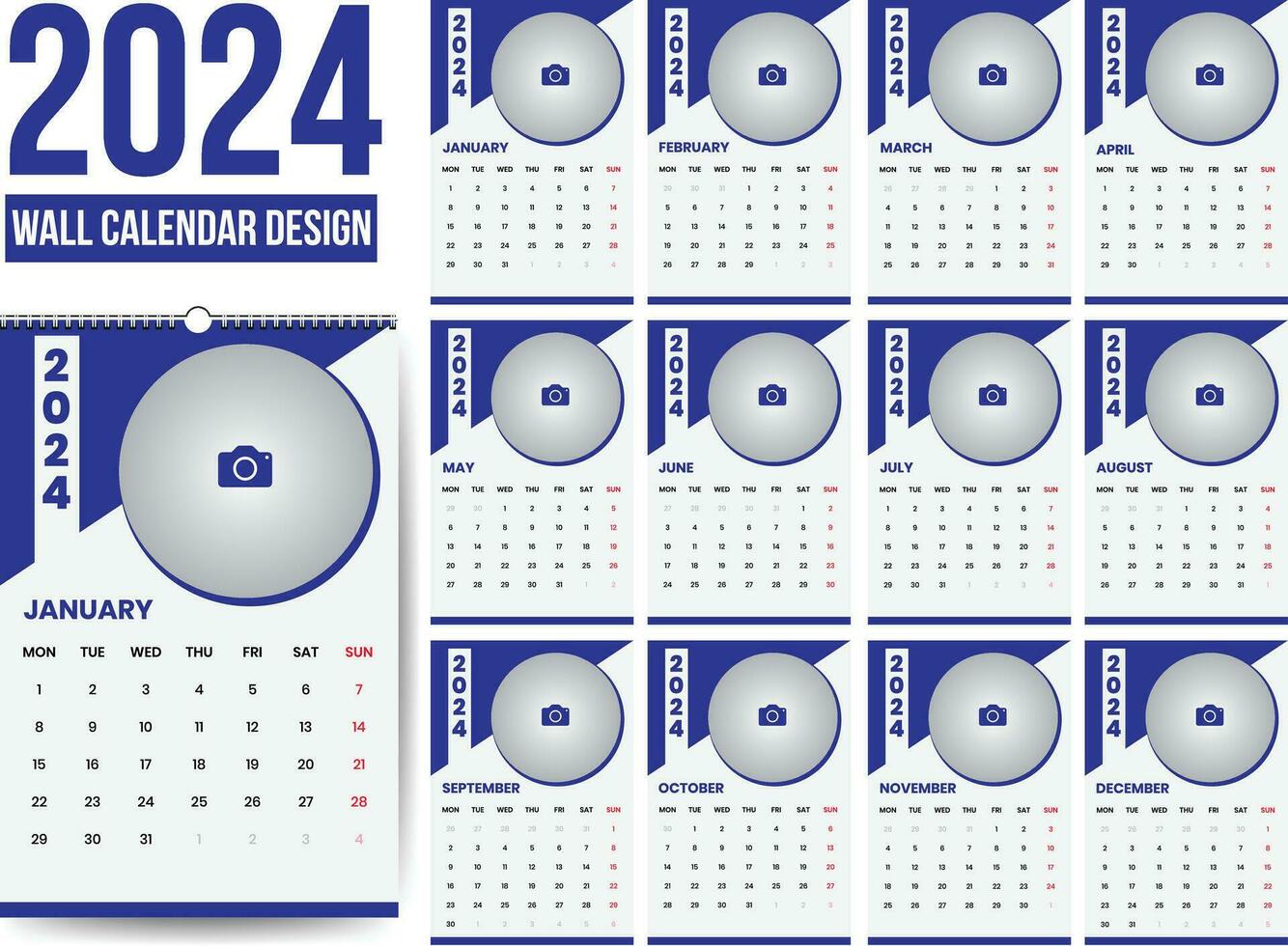 2024 Mauer Kalender Design Vorlage vektor