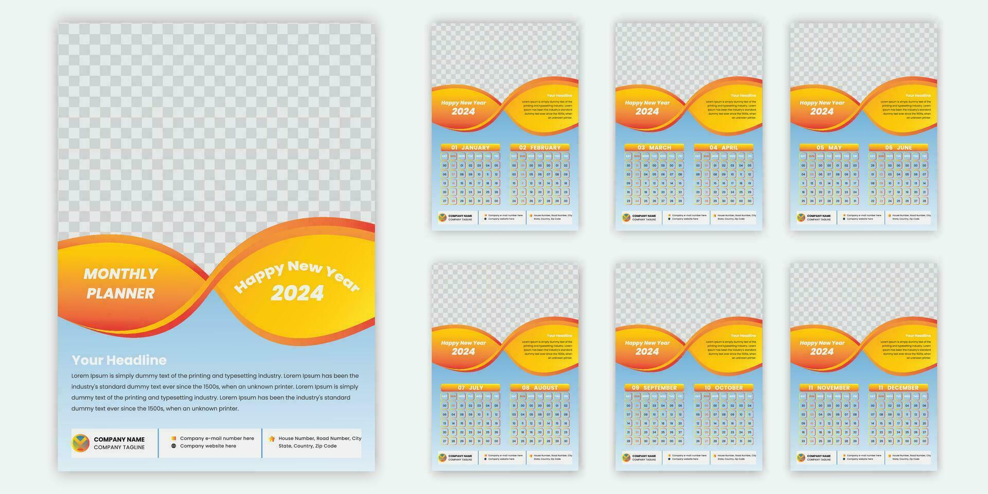 modern 6 sidor vägg kalender design 2024 vektor