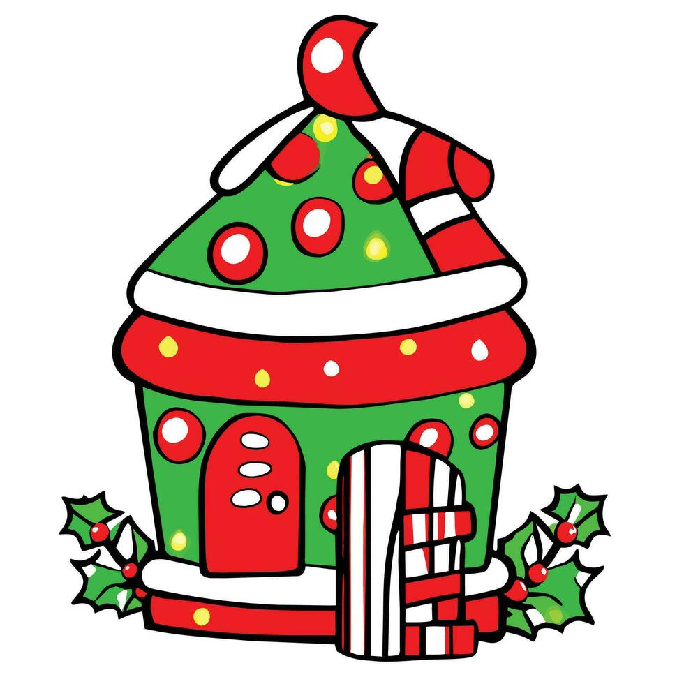 en tecknad serie hus med en santa hatt på topp vektor