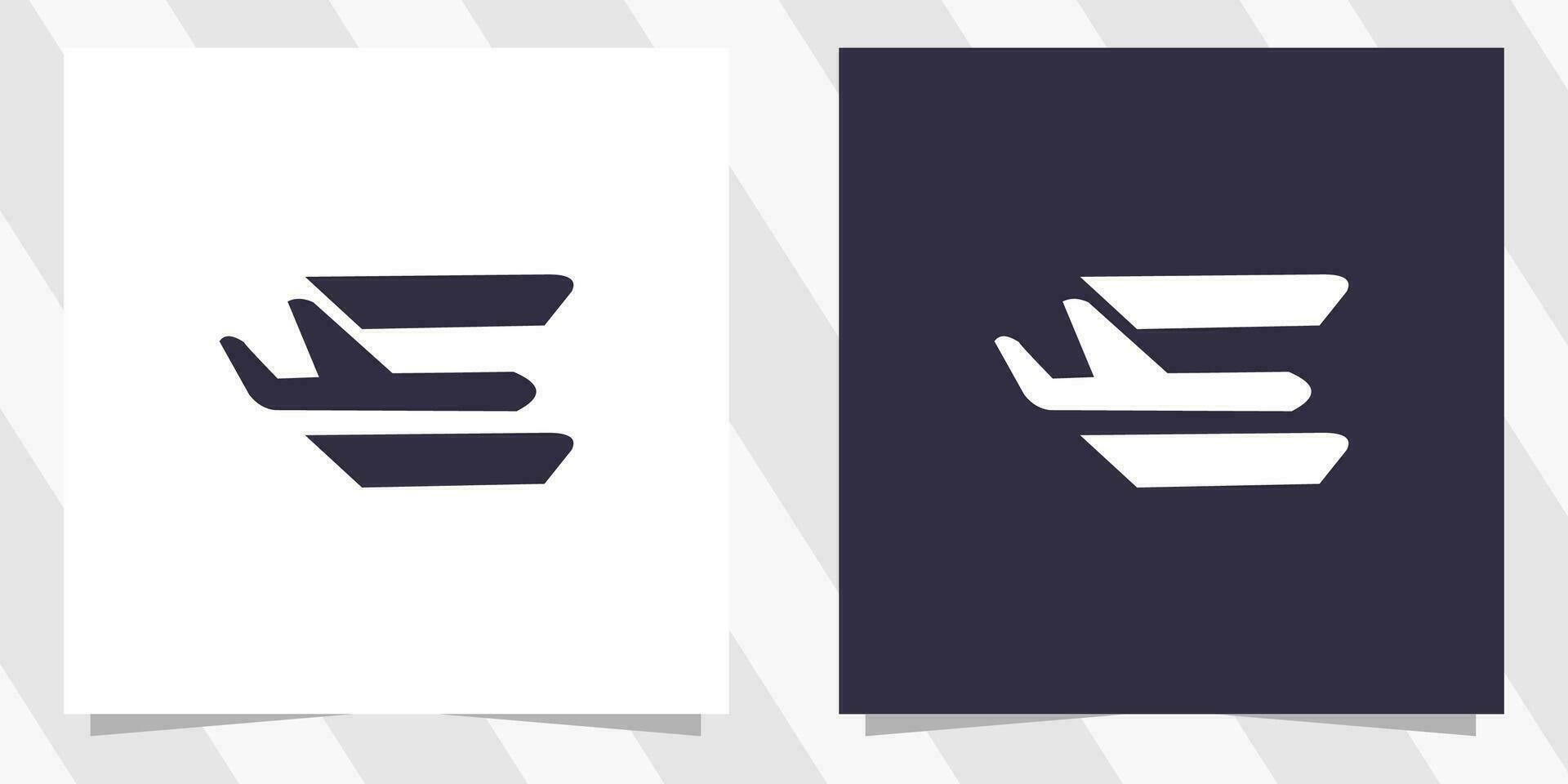 Brief e mit Flugzeug Logo Design vektor