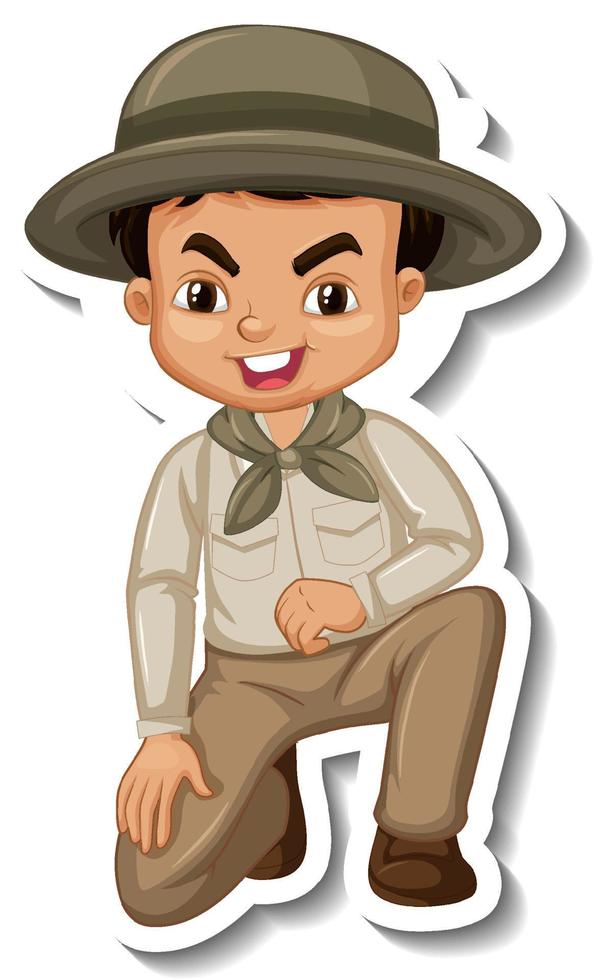 Junge im Safari-Outfit Cartoon-Charakter-Aufkleber vektor