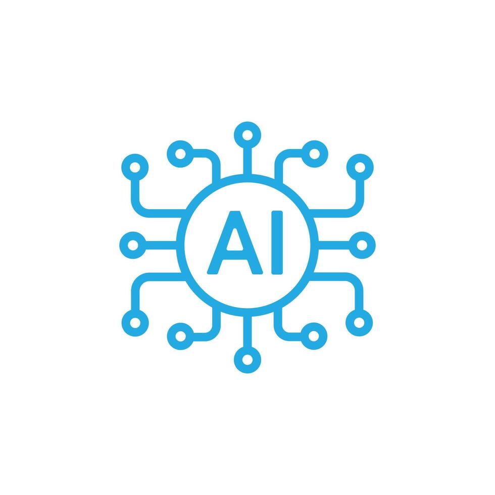 blå artificiell intelligens ai processor chip vektor linje konst ikon symbol för grafisk design, logotyp, webb webbplats, social media. data översikt symbol isolerat på vit bakgrund