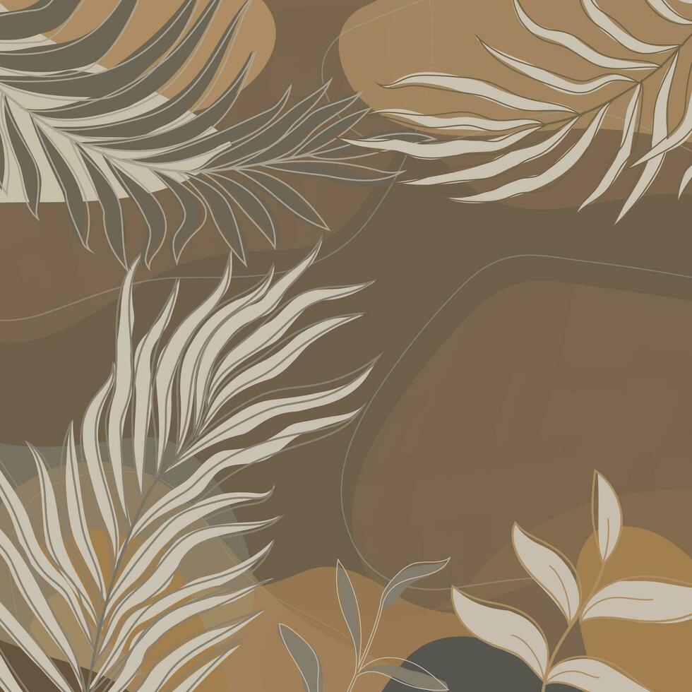 brun löv handflatan blommig rader konst skriva ut design. botanisk vägg konst vektor abstrakt konst design för vägg skriva ut.