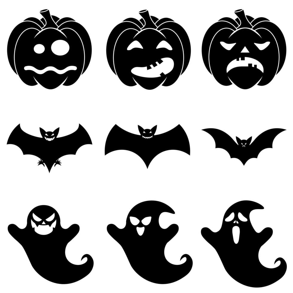 uppsättning halloween läskiga ikoner i platt stil för webben vektor