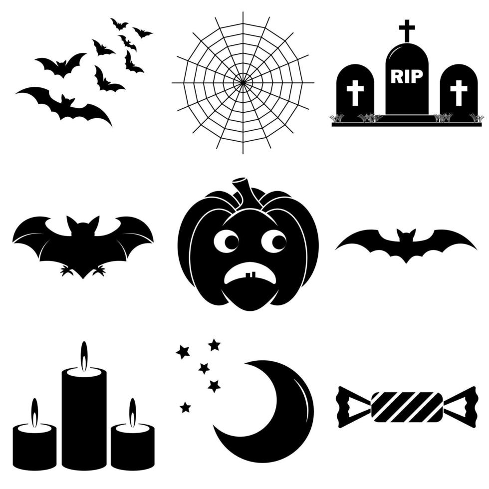 Satz beängstigender Halloween-Symbole im flachen Stil für das Web vektor