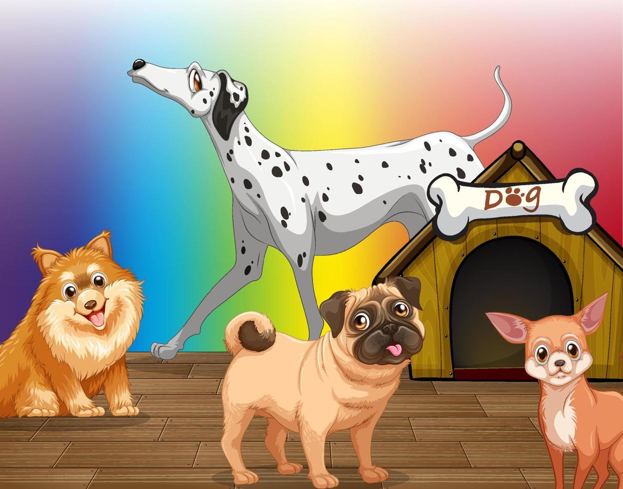 Haushunde-Cartoon-Figur auf Regenbogen-Gradientenhintergrund vektor