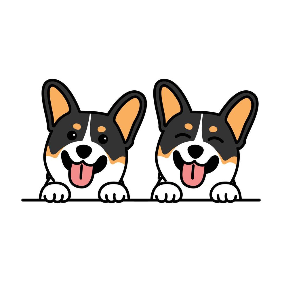 söt tricolor corgi hund leende tecknad, vektor illustration