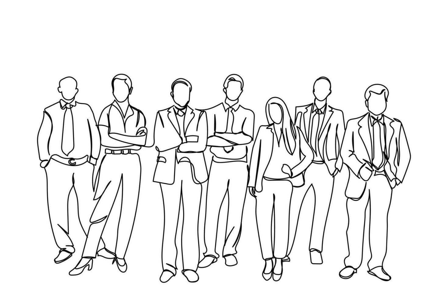 linje konst av grupp av företags- människor. företag möte och verkstad vektor
