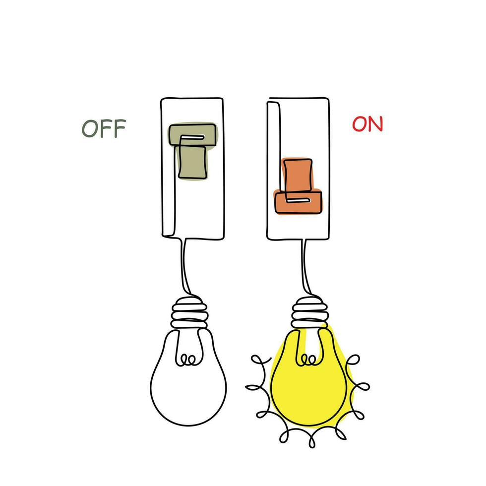 Schalter auf und aus mit Glühbirnen zündete und dunkel vektor
