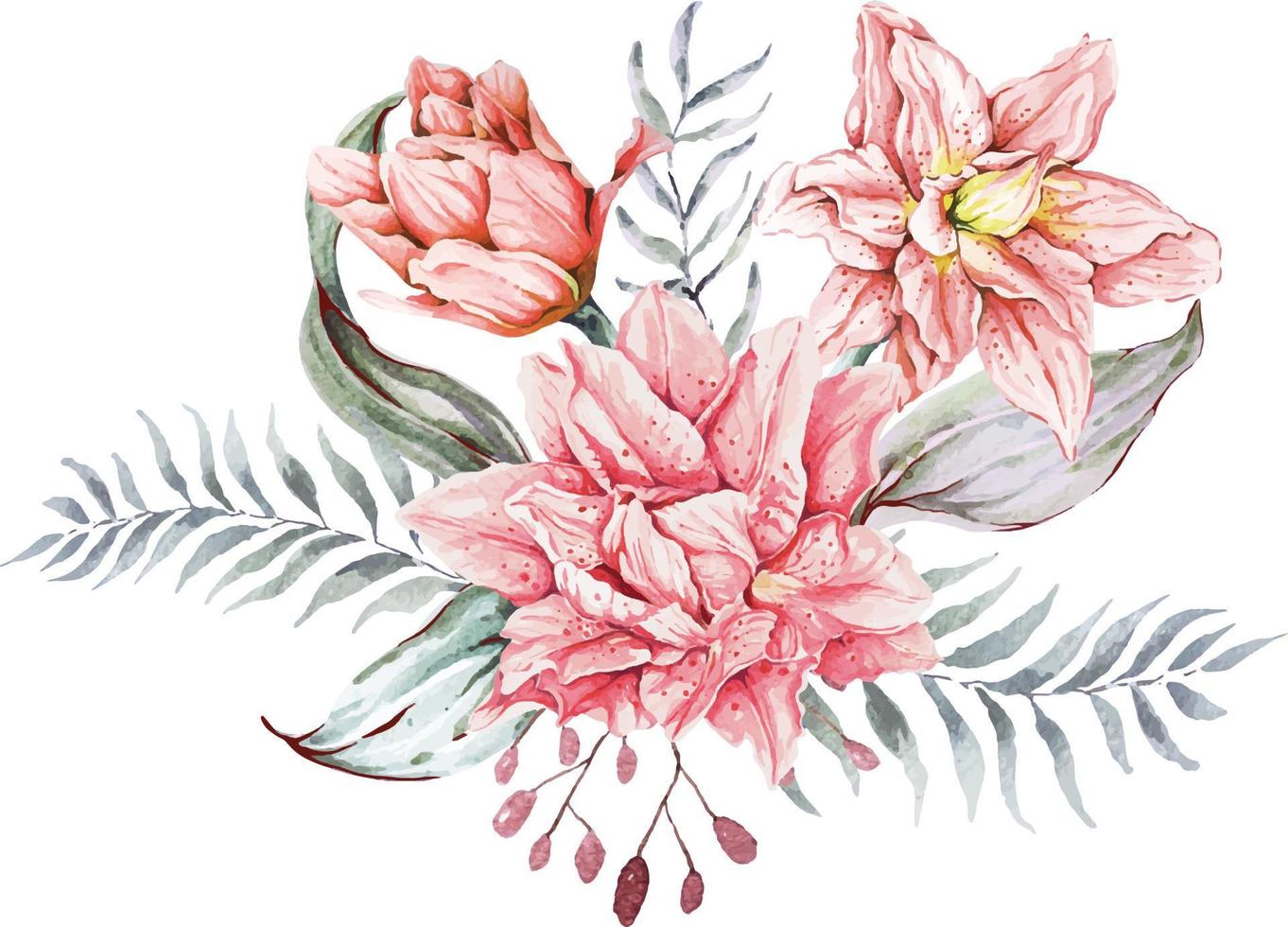 komposition lilja med akvarell 3 vektor