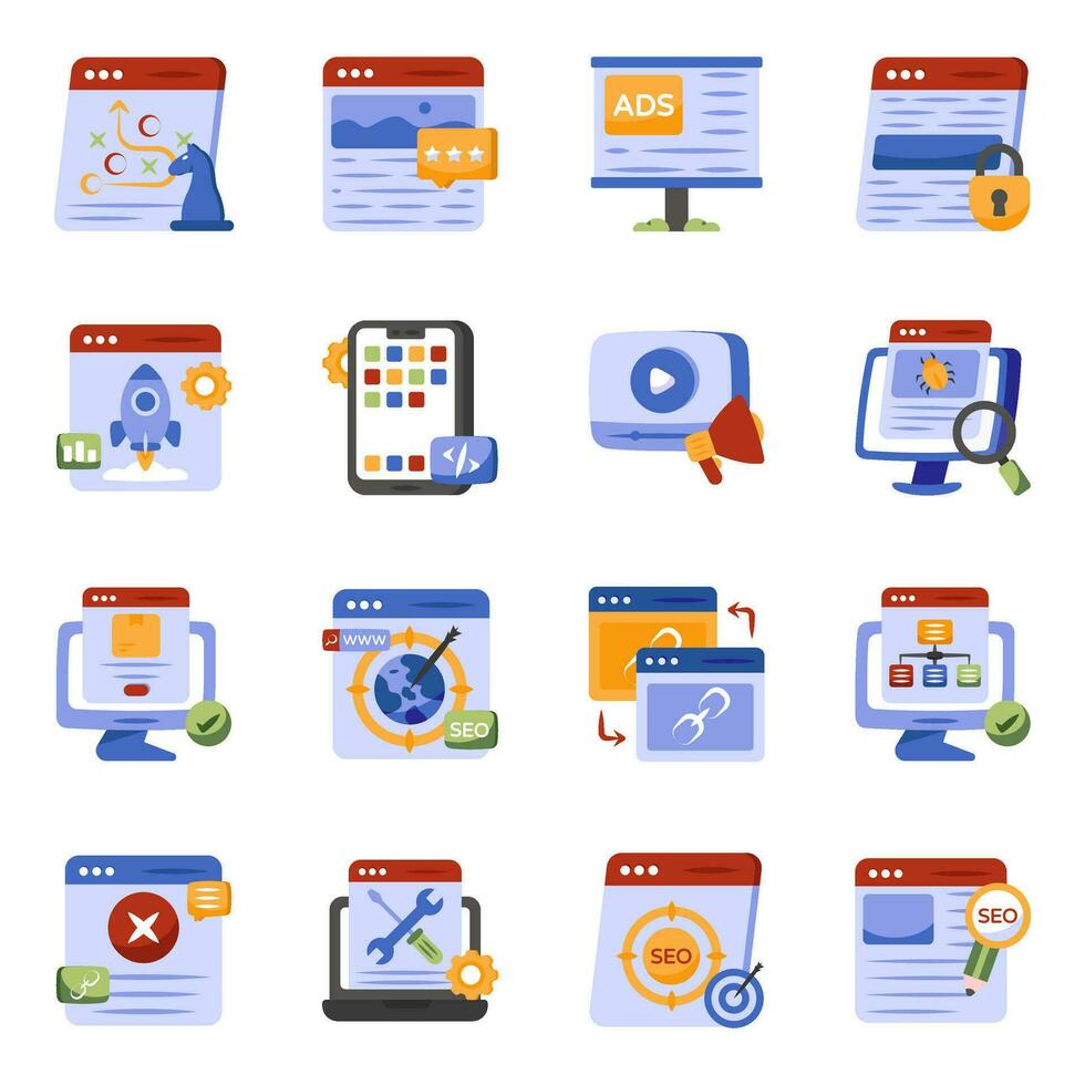 Packung mit Web-Flat-Icons vektor