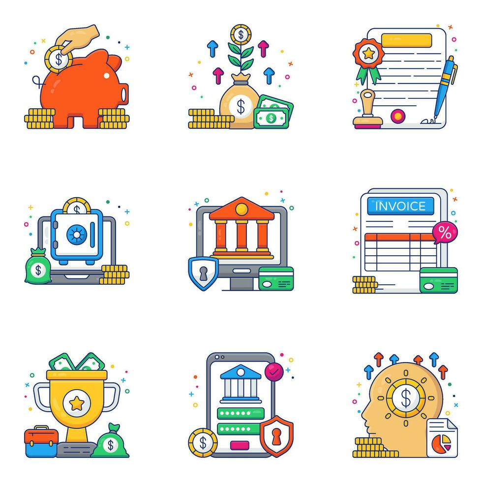 Packung Business- und Finanz-Flat-Icons vektor