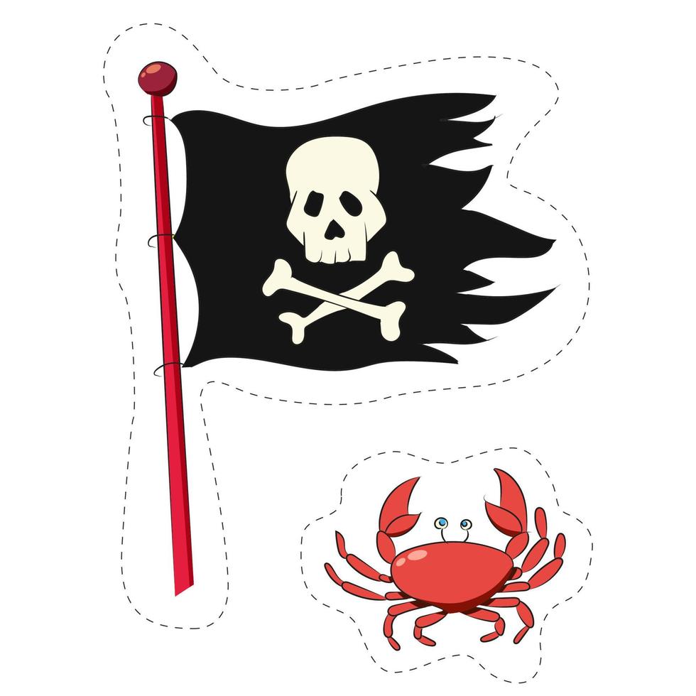 das sind farbige Sticker der Piratenflagge und der Krabbe vektor
