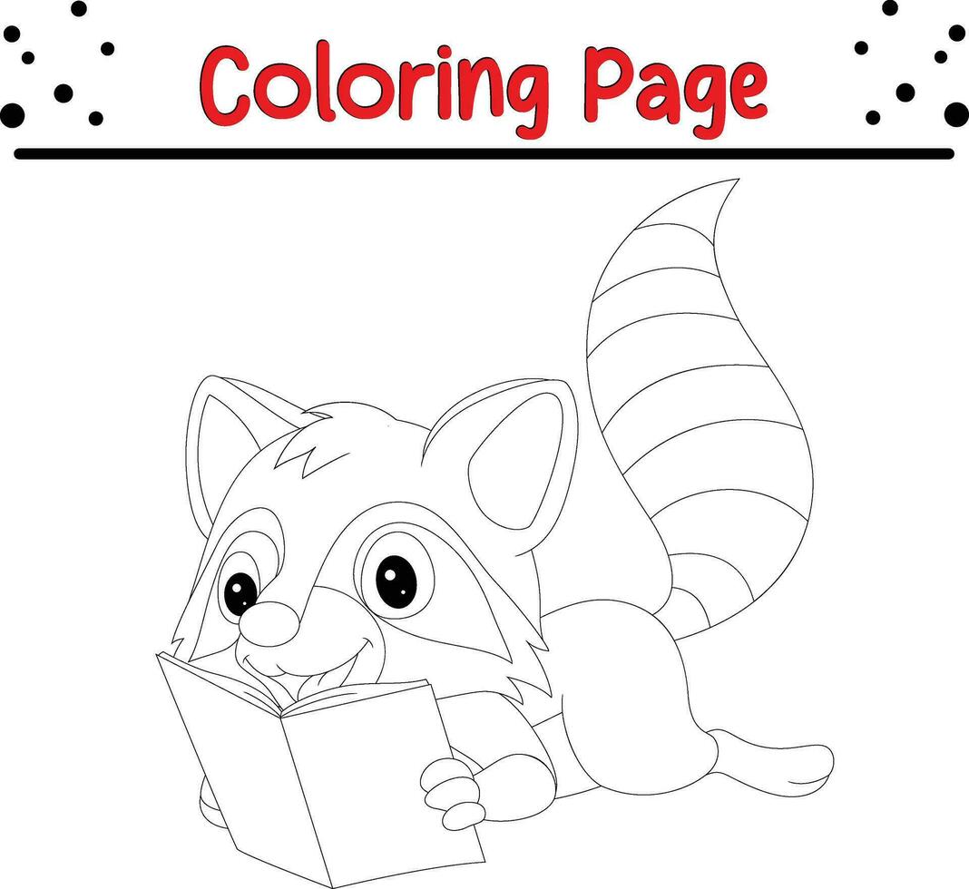 Waschbär lesen Buch Färbung Seite zum Kinder vektor